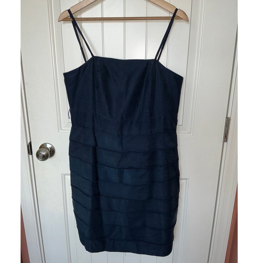 Glint Silk and Cotton Blend Tiered Mini Dress W14 Navy